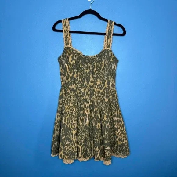 Nasty Gal Leopard Mini Dress Women's Size 8 Corset Lace Drop Waist Glam Punk - Picture 2 of 8